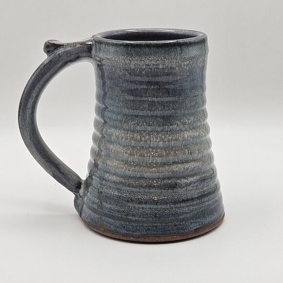 Art Pottery Blue Ceramic Mug Coffee Grog Large Cup Handmade Stoneware Signed - Picture 12 of 14